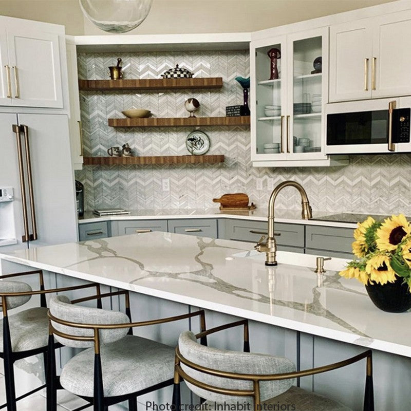 Alaska 12" x 12.2" Thassos & Shell Mosaic by MiR Mosaic