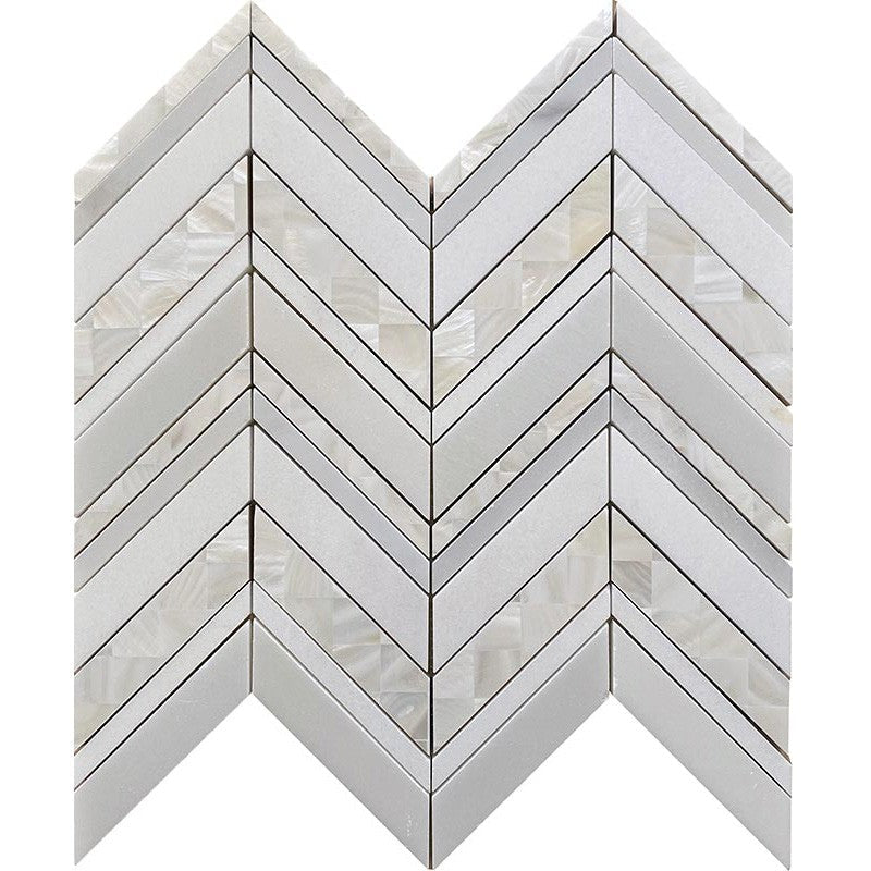 Alaska 12" x 12.2" Thassos & Shell Mosaic by MiR Mosaic