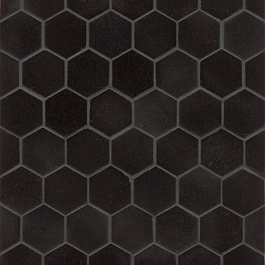 Granite Absolute Black 11.75" x 12.5" Hexagon Honed Mosaic Tile by Bedrosians