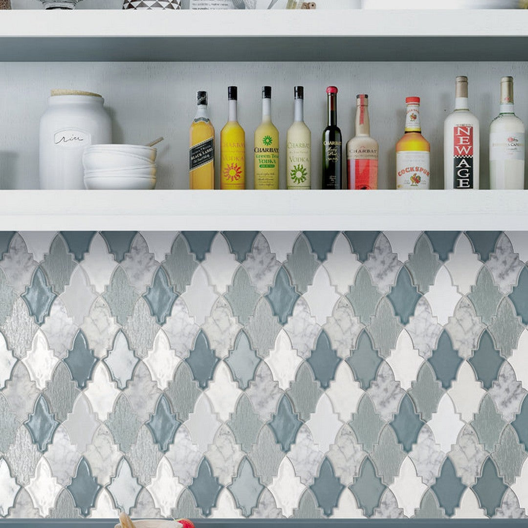 Fleur 11" x 12" Polished Stone and Glass Mosaic by Emser